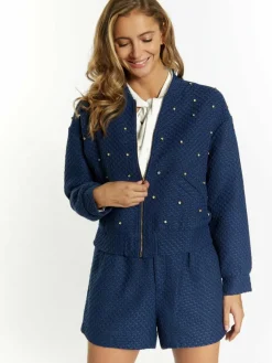 Faina Blazer*Damen Boucé Jacke mit Strass-Steinen marine uni