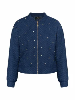 Faina Blazer*Damen Boucé Jacke mit Strass-Steinen marine uni