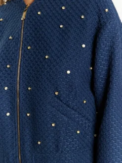 Faina Blazer*Damen Boucé Jacke mit Strass-Steinen marine uni