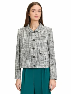 Betty & Co Blazer*Damen Bouclé-Blazer weiß schwarz meliert
