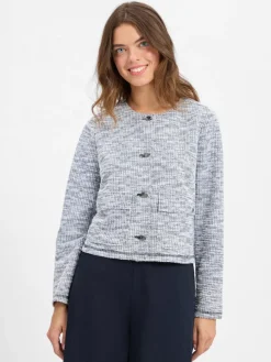Betty & Co Blazer*Damen Bouclé-Blazer weiß marine gemustert