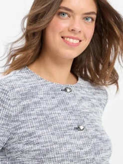 Betty & Co Blazer*Damen Bouclé-Blazer weiß marine gemustert