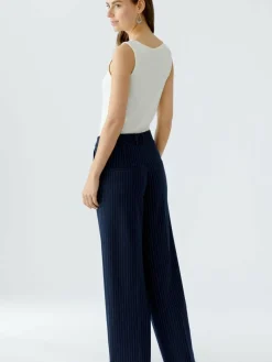 Oui Hosen*Damen Bundfaltenhose blau gestreift