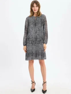 comma Kleider*Damen Chiffonkleid hellgrau schwarz gemustert