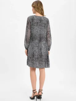 comma Kleider*Damen Chiffonkleid hellgrau schwarz gemustert