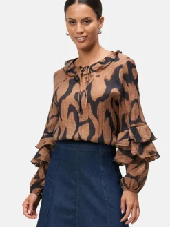 zero Blusen*Damen Crinkle-Bluse schwarz braun gemustert