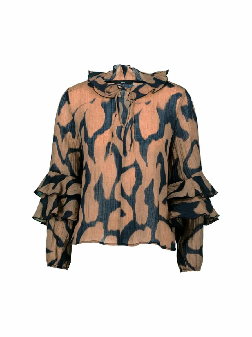 zero Blusen*Damen Crinkle-Bluse schwarz braun gemustert