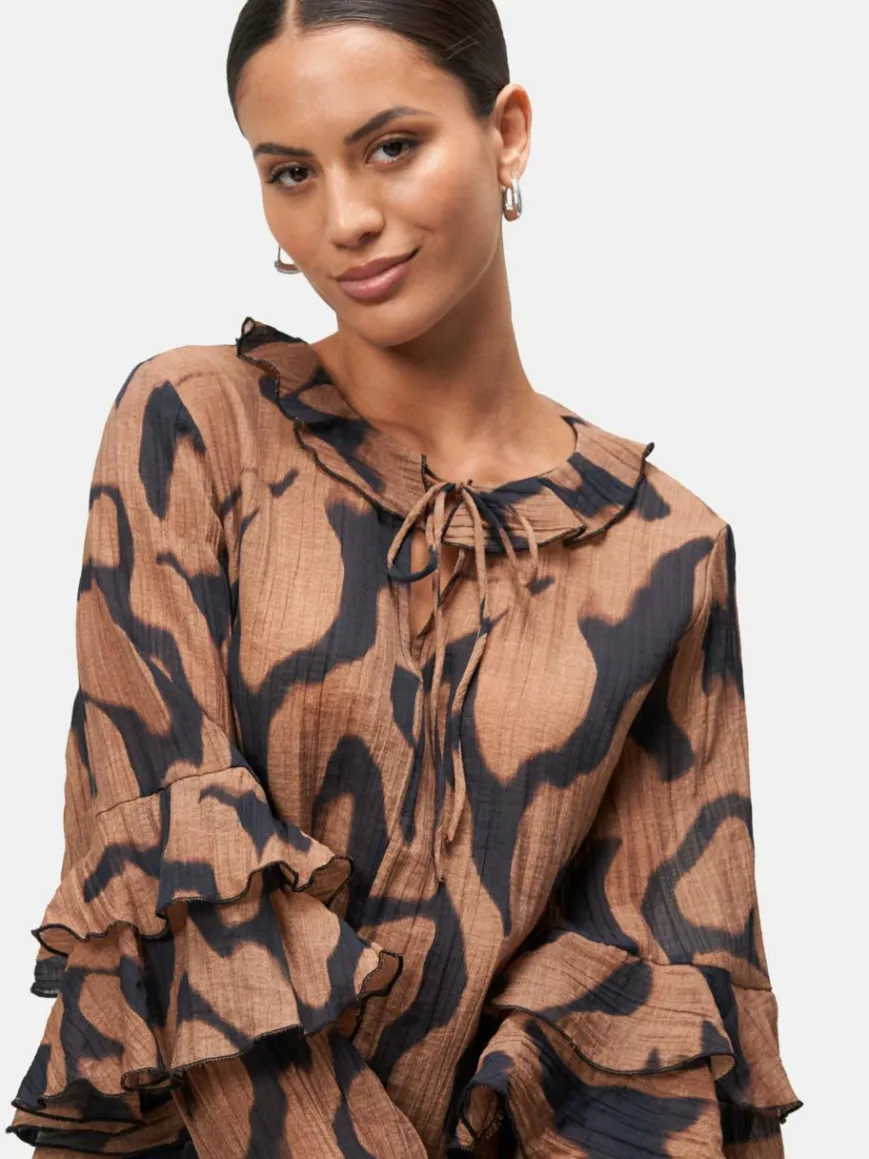 zero Blusen*Damen Crinkle-Bluse schwarz braun gemustert