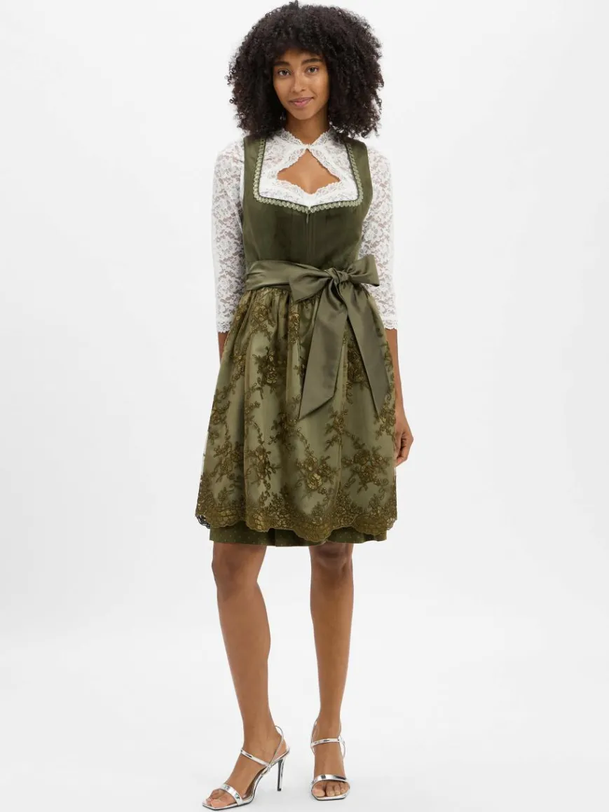 Krüger Dirndl Kleider*Damen Dirndl oliv uni