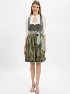 Krüger Dirndl Kleider*Damen Dirndl oliv schilf uni
