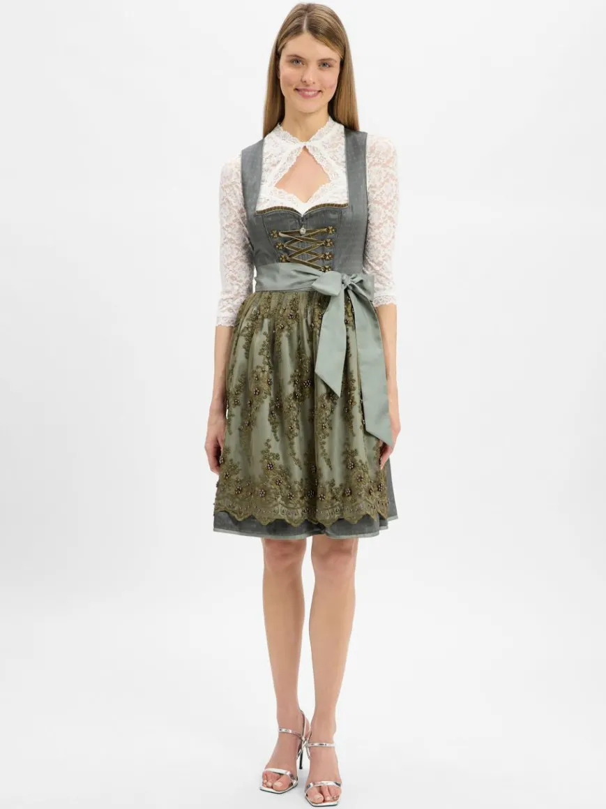 Krüger Dirndl Kleider*Damen Dirndl oliv schilf uni