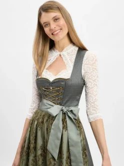 Krüger Dirndl Kleider*Damen Dirndl oliv schilf uni