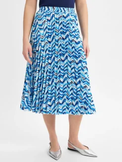 Franco Callegari Röcke*Damen Faltenrock blau ecru gemustert