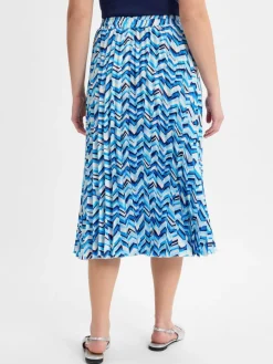 Franco Callegari Röcke*Damen Faltenrock blau ecru gemustert