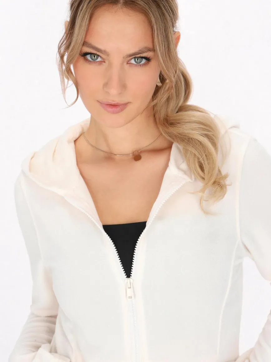 Faina Sweatshirts & Sweatjacken*Damen Fleecejacke ecru uni