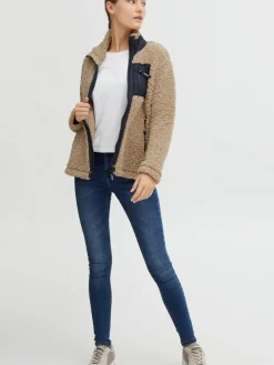 OXMO Sweatshirts & Sweatjacken*Damen Fleecejacke - OXEllin beige gemustert