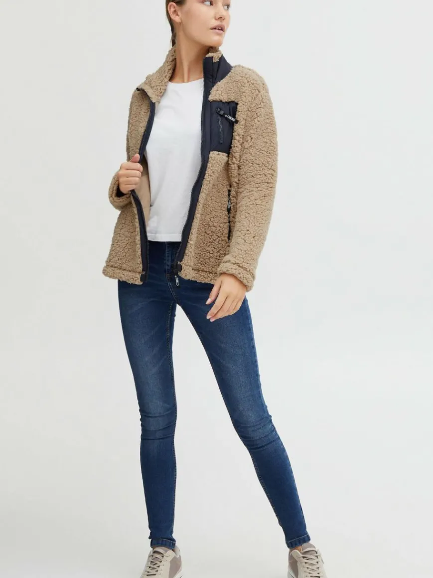 OXMO Sweatshirts & Sweatjacken*Damen Fleecejacke - OXEllin beige gemustert