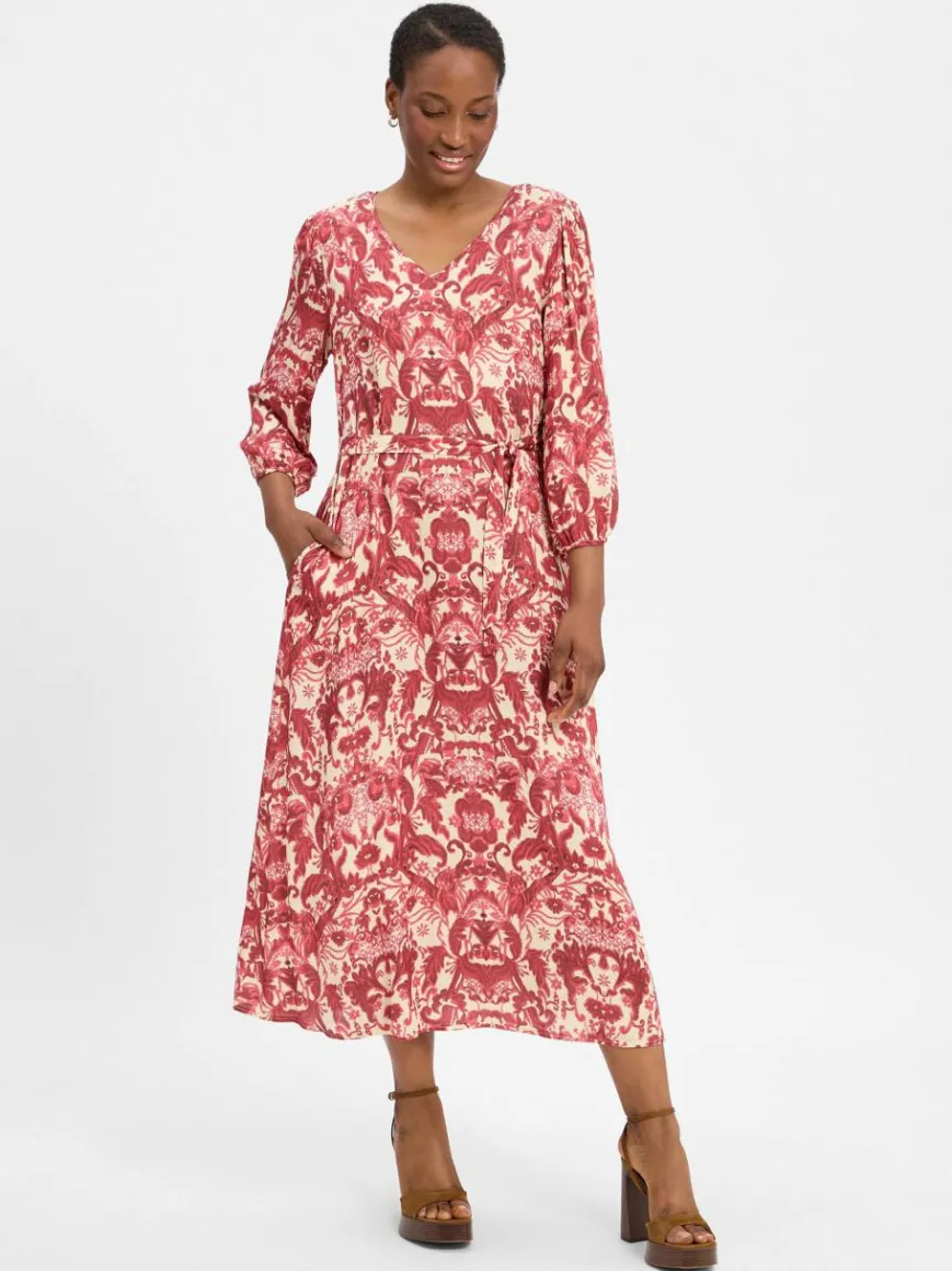 Marie Lund Kleider*Damen Freizeitkleid himbeer ecru gemustert