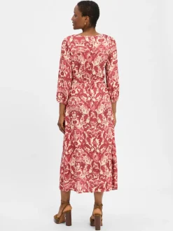 Marie Lund Kleider*Damen Freizeitkleid himbeer ecru gemustert