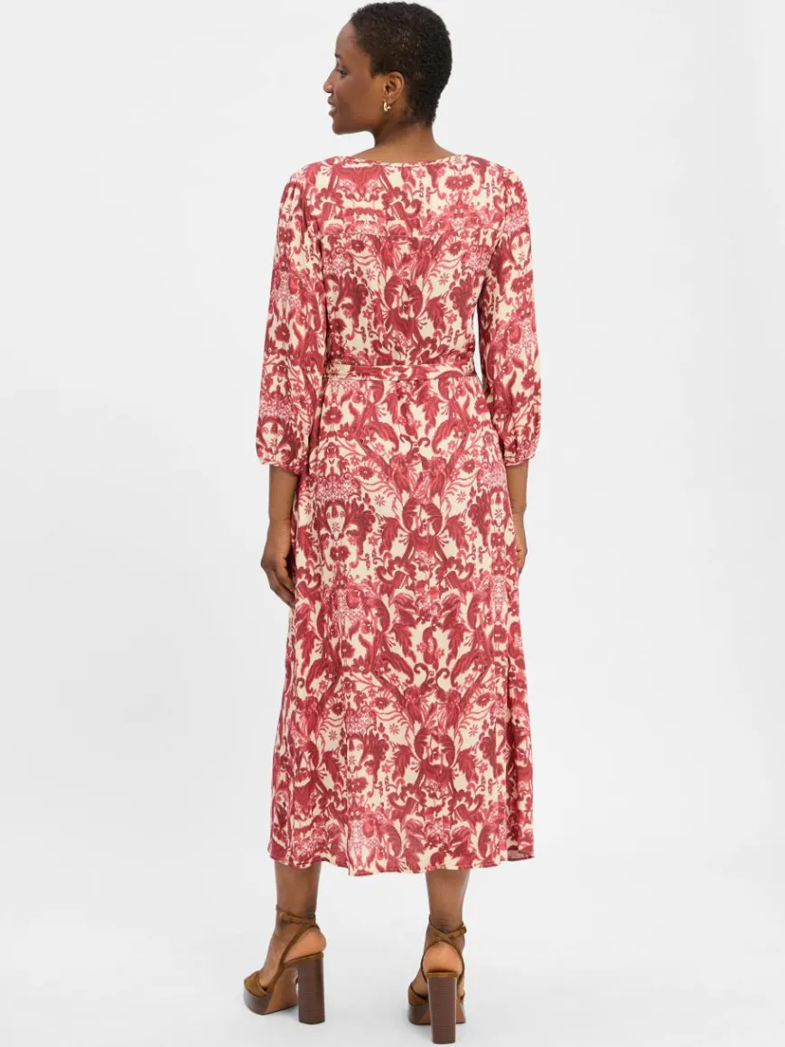 Marie Lund Kleider*Damen Freizeitkleid himbeer ecru gemustert