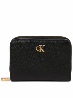 Calvin Klein Taschen & RucksÀcke*Damen Geldbörse aus Leder schwarz uni