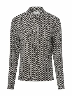 comma Blusen*Damen Hemdbluse schwarz weiß gemustert