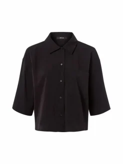 Opus Blusen*Damen Hemdbluse - Fabbey schwarz uni