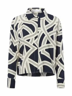 Opus Blusen*Damen Hemdbluse - Famena lane ecru marine gemustert