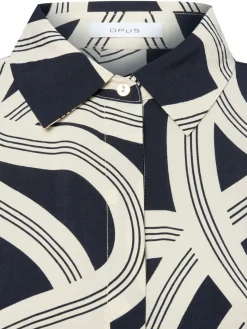 Opus Blusen*Damen Hemdbluse - Famena lane ecru marine gemustert