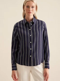 Seidensticker Blusen*Damen Hemdbluse - Kettenprint blau gemustert