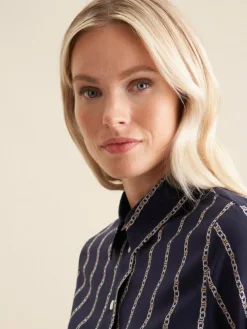 Seidensticker Blusen*Damen Hemdbluse - Kettenprint blau gemustert