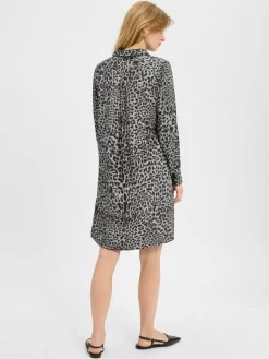 comma Kleider*Damen Hemdblusenkleid grau schwarz gemustert