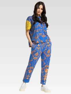 Carlo Colucci Shirts & Tops*Damen, Herren T-Shirt - Ciresa blau gemustert