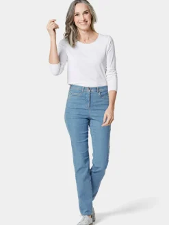 Goldner Jeans*Damen High-Stretch-Jeanshose - Damen Jeans Slim Fit LOUISA mit Stretch-Anteil hellblau uni