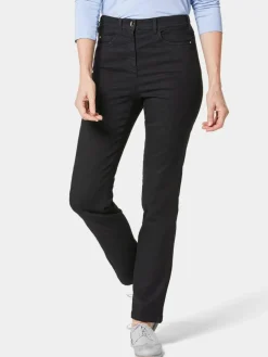 Goldner Jeans*Damen High-Stretch-Jeanshose - Damen Jeans Slim Fit LOUISA mit Stretch-Anteil schwarz uni