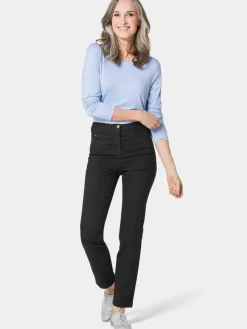 Goldner Jeans*Damen High-Stretch-Jeanshose - Damen Jeans Slim Fit LOUISA mit Stretch-Anteil schwarz uni