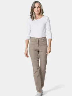 Goldner Jeans*Damen High-Stretch-Jeanshose - Damen Jeans Slim Fit LOUISA mit Stretch-Anteil taupe uni