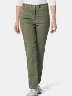 Goldner Jeans*Damen High-Stretch-Jeanshose - Damen Jeans Slim Fit LOUISA mit Stretch-Anteil grün uni
