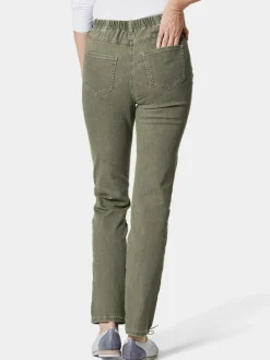 Goldner Jeans*Damen High-Stretch-Jeanshose - Damen Jeans Slim Fit LOUISA mit Stretch-Anteil grün uni