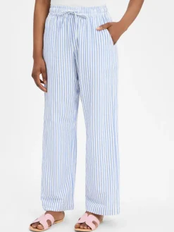 mbyM Hosen*Damen Hose mit Leinen-Anteil - Grasielle-M weiß hellblau gestreift