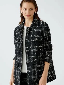 Oui Blazer*Damen Jacke schwarz weiß kariert