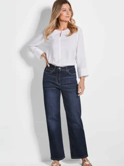 Goldner Jeans*Damen Jeans - Denim Jeans mit weitem Bein blau uni