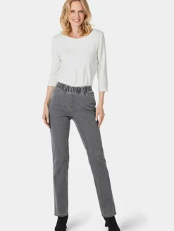 Goldner Jeans*Damen Jeansschlupfhose LOUISA - Edel geschmückte Jeansschlupfhose LOUISA grau uni