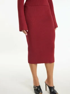 Faina Röcke*Damen Jersey Bleistiftrock rot uni