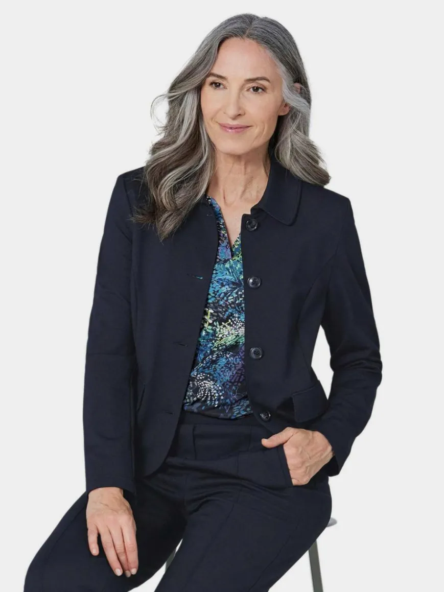 Goldner Blazer*Damen Jerseyjacke - Leichte Jacke mit Stehkragen in rot marine uni