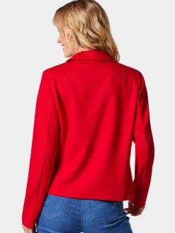 Goldner Blazer*Damen Jerseyjacke - Leichte Jacke mit Stehkragen in rot rot uni