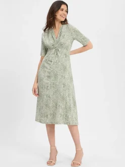 Olsen Kleider*Damen Jerseykleid schilf ecru gemustert