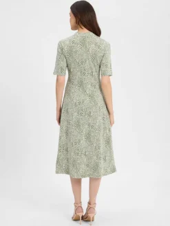 Olsen Kleider*Damen Jerseykleid schilf ecru gemustert