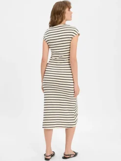 Vila Kleider*Damen Jerseyklied - Vimpompia beige schwarz gestreift