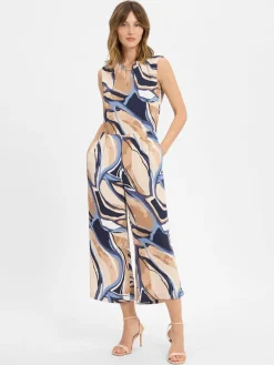 Betty & Co Hosen*Damen Jumpsuit beige blau gemustert